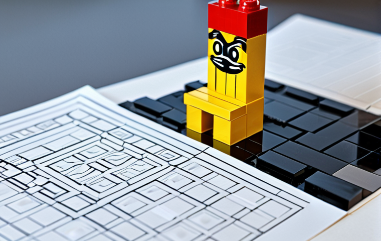 레고 DIY 키트의 구성 요소 - ** A vibrant assortment of LEGO bricks in various colors and shapes, scattered playfully across a cl...