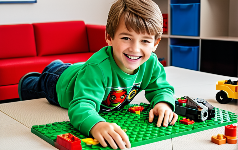 레고 DIY 키트의 구성 요소 - ** Close-up shot of LEGO instruction manual, emphasizing the clear diagrams and step-by-step buildin...