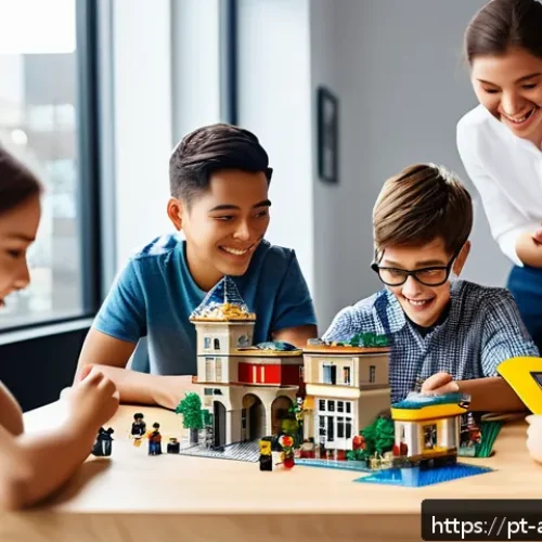 Home 30 레고 테마 세트 제작 비하인드 - A vibrant LEGO creative studio scene showcasing a diverse team of designers and engineers collaborat...